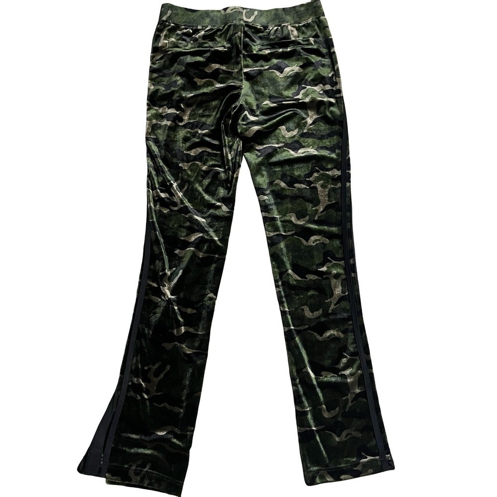 Pam & Gela Green Camo Velour Track Pants Black Side Stripe Small RN138230